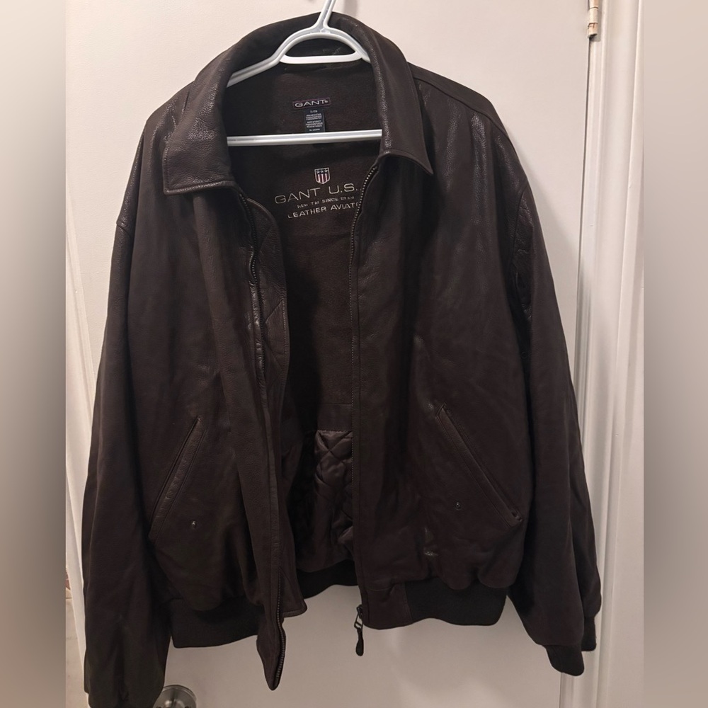 GANT Men's Dark Brown Leather Bomber Jacket